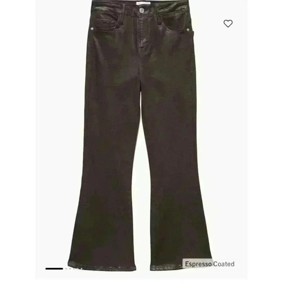 New FRAME Le Crop Flare Brown Espresso Coated Jeans Size 30 - Picture 5 of 11